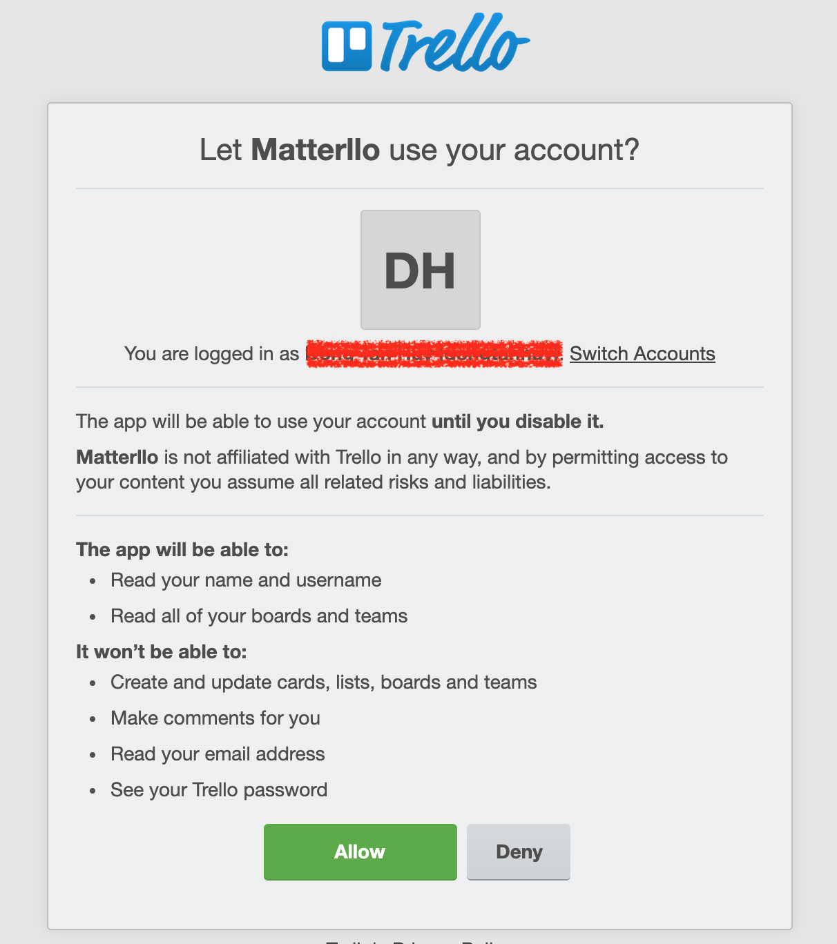 Authorize Trello