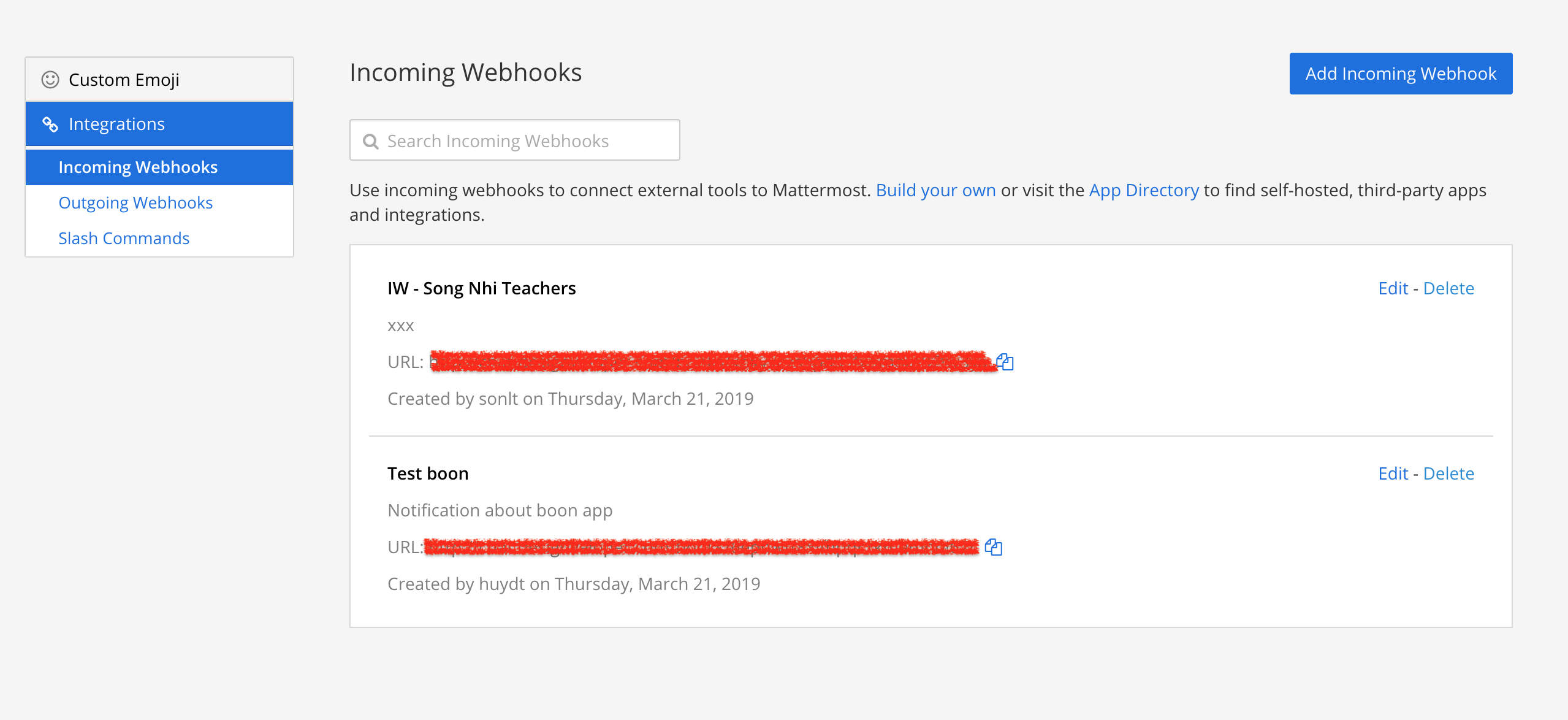 Incoming webhok